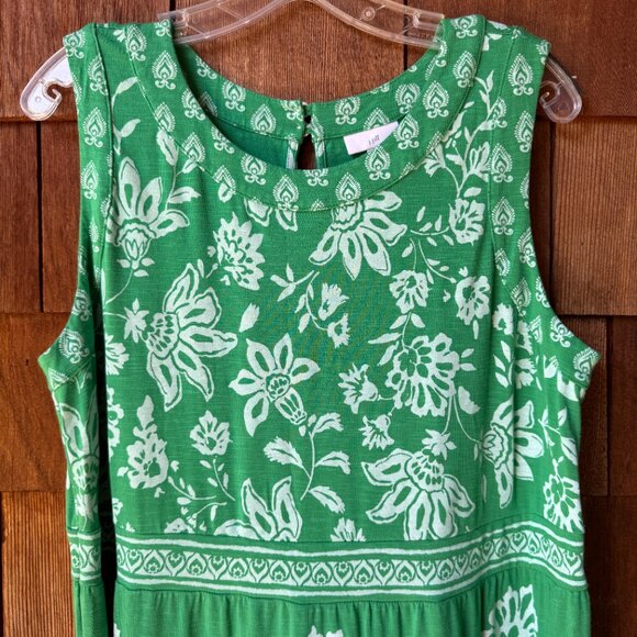 EUC J. Jill Green Sleeveless Floral Print Maxi Dress in Women's Large Petite - Picture 2 of 10